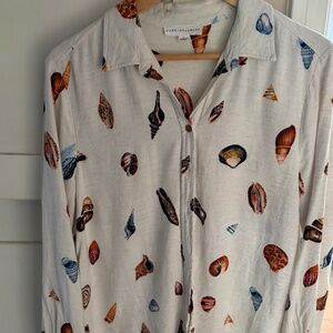 Jane + Delancey Seashell Print Button Down Blouse | Size L | Coastal Chic 🌊🐚